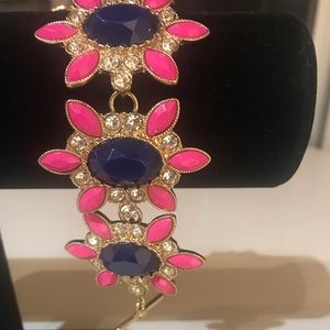 JCrew statement bracelet gold, pink and navy